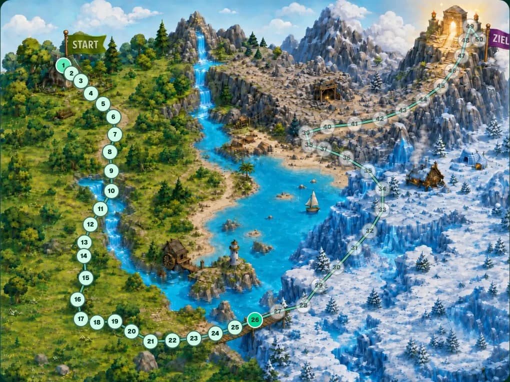 Flow World Weltkarte mit verbundenen Levelpunkten