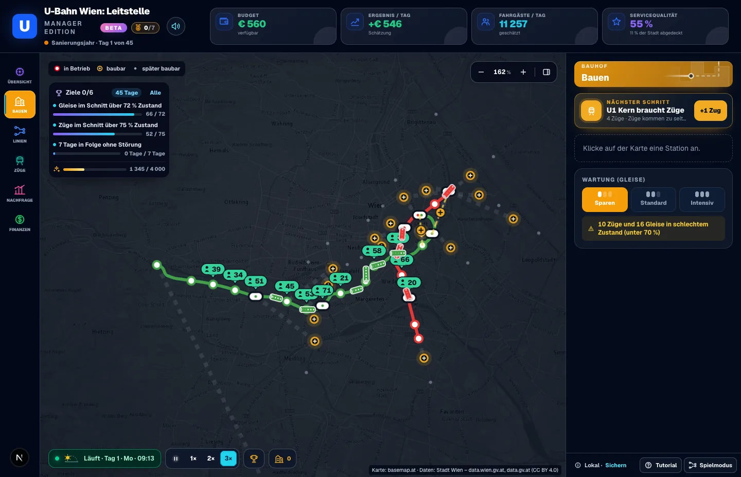 U-Bahn Wien Manager Edition: Wiener U-Bahn-Netz mit wartenden Fahrgästen in der Morgenspitze