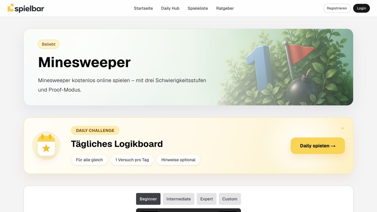 Minesweeper-Beginnerboard für Chording und Logik-Hinweise